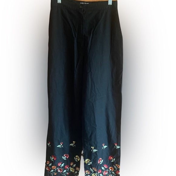 Vintage Larry Levine sport stretch Black Floral Embroidered Pants size 4 - Picture 1 of 7